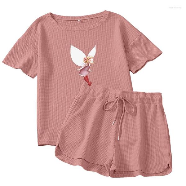 Vêtements de nuit pour femmes, ensemble de pyjama à manches courtes, dessin animé, animal mignon, maison, été, confortable, tissu en coton, service pour filles