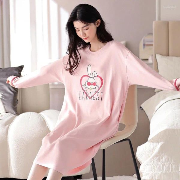 Caricatura de ropa de dormir para mujeres Lindo vestido de pijama para mujeres Spring y otoño algodón cómodo