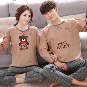 Vêtements de nuit pour femmes dessin animé mignon pyjamas ensemble pour femmes hommes coton Couples Homewear automne printemps long sommeil hauts pantalon vêtements de nuit Mujer Hombre