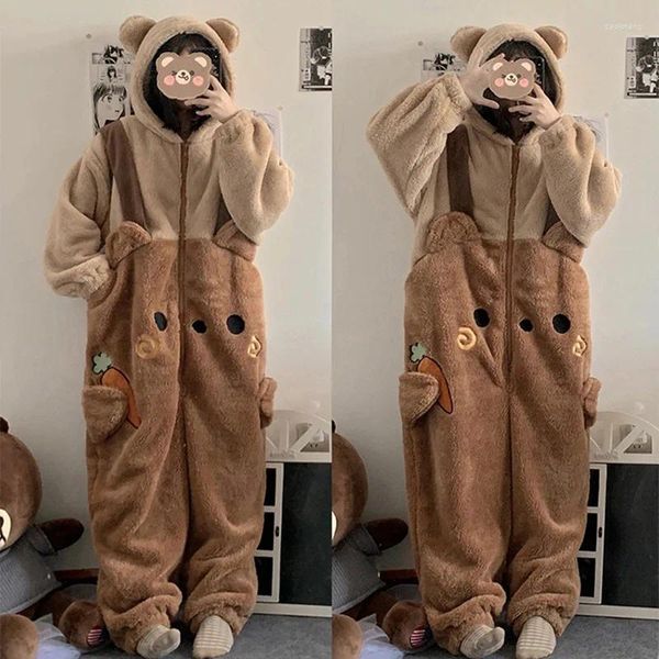 Ropa de dormir para mujer Dibujos animados Fleece Pijama Franela Anime Onesie Adultos Animal Pijamas Set Mujeres Hombres Cálido Invierno Oso Cosplay Halloween