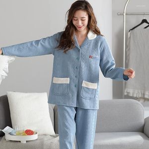 Dames nachtkleding Cartoon pyjama Dames Herfst Winter Dik katoen Lange mouwen Homewear Drie lagen Sandwich Luchtgewatteerde pyjama Dames