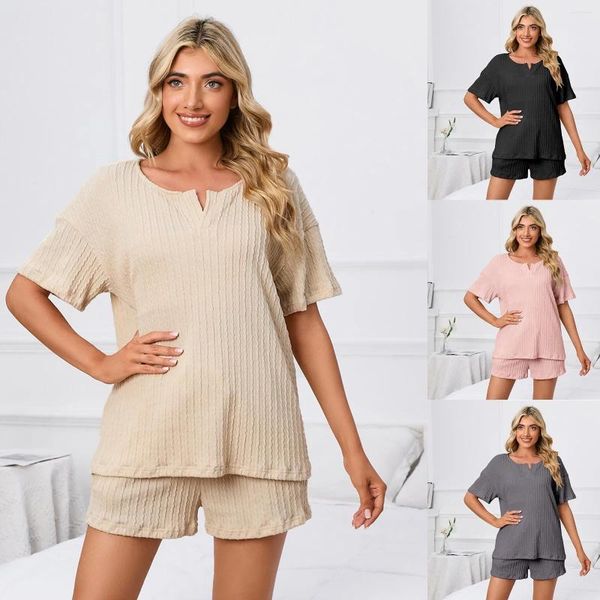 Ropa de dormir para mujer, ropa de dormir informal, cómoda, versión holgada, traje con cuello en V, camisones para mujer, regalo Sexy de algodón, conjunto de pijamas bonitos para mujer