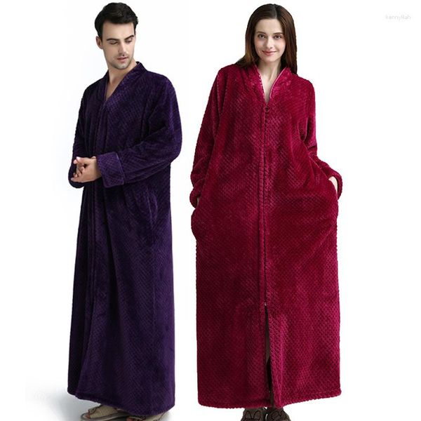 Vêtements de nuit pour femmes décontracté Extra Long flanelle-vente Robe pyjama costume mode Couples chaud peignoir col en v maison robe de chambre