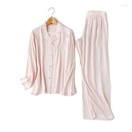 Dames Nachtkleding Informeel Viscose Effen Kleuren Thuis Kleding Met Zak Lange mouw Dames Pyjama Set Roze Pak Pijama Mujer Nachtjapon Voor