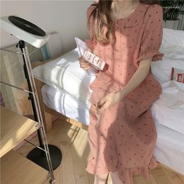 Nachtkleding voor dames Kersenprint Dames zomernachthemd in Koreaanse stijl Nachthemd Nachtkleding Homewear Pyjama met ruches bloemblaadje korte mouwen