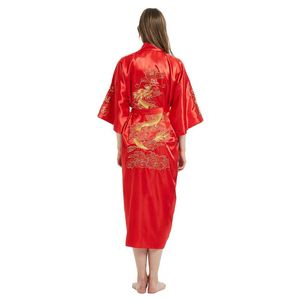 Ropa de dormir de las mujeres Estilo chino Mujeres Bata Bordado Dragón Kimono Albornoz Bata Sexy Casual Ropa de dormir suelta Verano Ropa de casa larga Mujeres