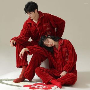 Pyjamas de Noël pour femmes pour couple Lucky Big Red Cardigan Boutons Hommes Femmes Hiver Manches longues Flanelle Sexy Homewear