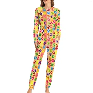 Dames slaapkleding kleurrijke hondenpoten pyjama's gestreepte print trendy pyjama sets dame tweedelig slaapkamer oversized aangepaste nachtkleding verjaardag