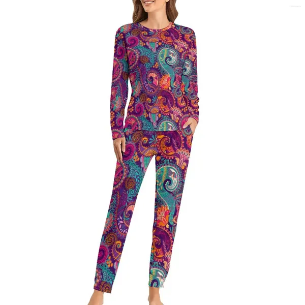 Vêtements de sommeil pour femmes coloré pyjamas pyjamas quotidien fleurie rétro fleuris