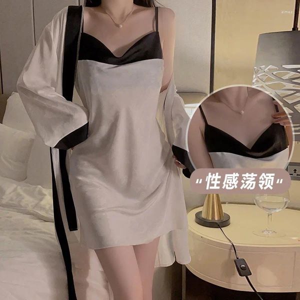 Vêtements de nuit pour femmes, chemises de nuit élégantes et confortables, pyjama sexy, robe de nuit, jupe à bretelles, peignoir, vêtements de maison