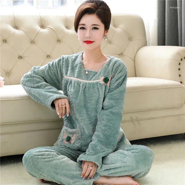 Veillets pour femmes Coral Fleep Pyjamas Femmes Set Automne Hiver Home Vêtements Chaussade de vêtements de suspension