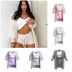 Vêtements de sommeil pour femmes confortables ensembles 3 pièces sexy chaudes floues floues tenues pyjamas pantalon de couchage