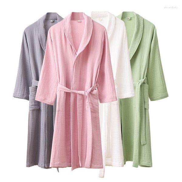 Ropa de dormir para mujer Albornoz de algodón para parejas 3 capas Malla Suave Bata para el hogar Ropa de dormir Absorción de agua Pijamas finos El Kimono Batas