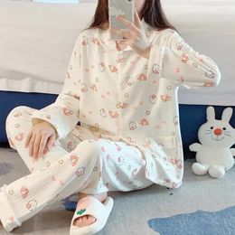 Pigiama da donna in cotone con maniche femminili, pigiama lungo invernale, completo da casa, abbigliamento, stampa allentata, Kawaii