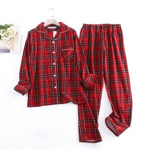 Vêtements de nuit pour femmes coton flanelle femmes pantalons longs pyjamas ensembles pour vêtements de nuit à carreaux conception ample automne et hiver à manches longues pantalons costumes 230317