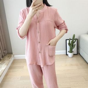 Pajama de gasa de algodón de ropa de dormir para mujeres para mujeres de manga larga lavada de tamaño