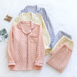Dames slaapkleding katoen huis pakken Koreaanse slaapkleding roze kersenprint pyjama's voor vrouwen zomer pyjama meisjes pijama korte loungewear met lange mouwen 230328