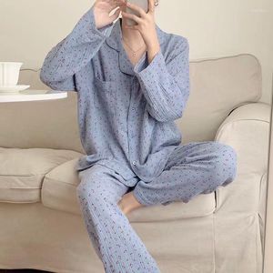 Conjuntos de pijamas femininos de algodão estilo coreano para mulheres pijamas de outono camisola camisola de dormir roupa de dormir feminina para casa