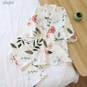 Dames slaapkleding katoenlaag gaas kimono set geschikt voor vrouwen Japan lente zomer herfst dunne trui vestbroek thuis kleding wx