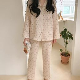 Ropa de dormir para mujer Ropa de dormir de algodón Kawaii Cherry Print Homewear Conjunto de pijamas de manga larga Primavera Otoño Traje Sweet Vintage Loungewear