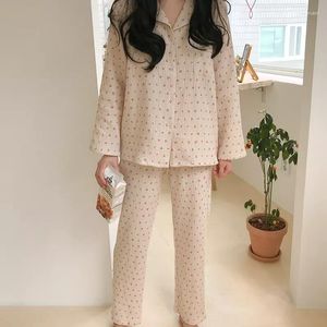 Vêtements de nuit pour femmes Coton Lin Kawaii Cerise Imprimer Homewear Femmes Pyjama Ensemble À Manches Longues Printemps Automne Costume Doux Vintage Loungewear