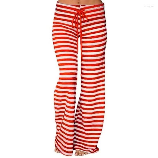 Pyjama long en coton pour femmes, pantalon doux, design à rayures sexy, taille avec cordon de serrage, disponible en grandes tailles pour vêtements de maison décontractés, été