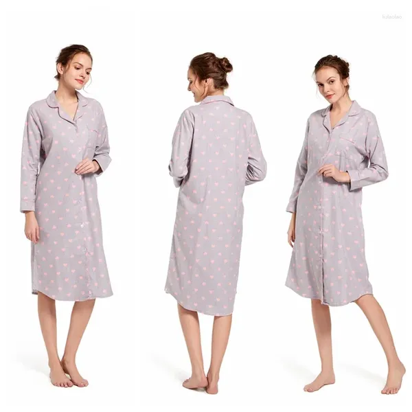 Ropa de dormir para mujer, ropa de dormir de algodón, ropa de casa a rayas a cuadros de manga larga para mujeres adultas, camisón, camisas, lencería, ropa interior Chemise