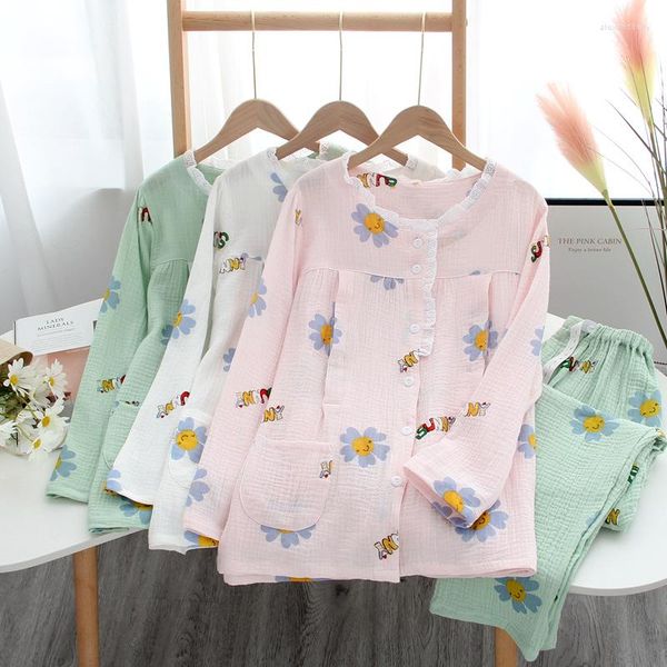 Ropa de dormir para mujer Algodón Maternidad Primavera y verano Servicio a domicilio Mujeres embarazadas Grandes lactancia materna Lindo conjunto de flores