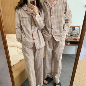 Dames slaapkleding katoen heren herfst winter plaid lange mouwen broek pyjama set vrouwen vintage broek paar thuiskleding l438