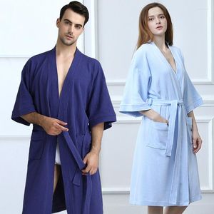 Vêtements de nuit pour femmes Coton Sexy Gaufre Kimono Peignoir Femmes Hommes Genou Longueur Serviette Sucer Sueur Été Peignoir Femme Demoiselle D'honneur Robe De Chambre