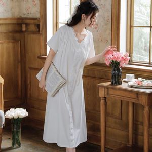 Vêtements de nuit pour femmes coton à manches courtes Robe de nuit femmes blanc fée longue Peignoir Robe ample Vintage dentelle victorienne chemises de nuit princesse