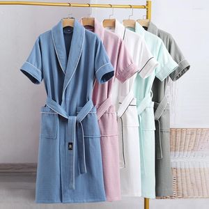 Vêtements de nuit pour femmes Robes gaufrées en coton Kimono à manches courtes simples Peignoirs Pure Color SPA Long Plus Size Dx001