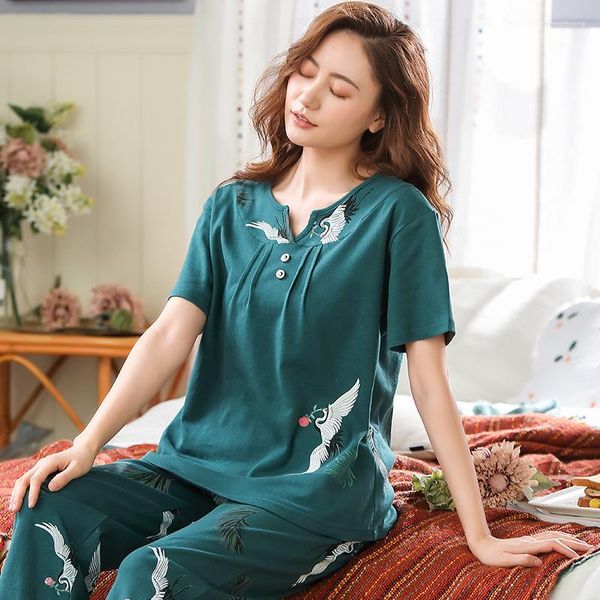 Vêtements de sommeil pour femmes coton femmes pyjamas sets animaux imprimé dame pijamas costume de vêtements à la maison pyjama féminin m l xl xxl xxxl