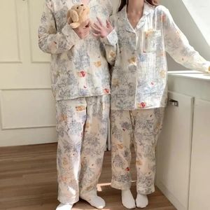 Vêtements de nuit pour femmes Imprimé floral chinois automne d'hiver en coton de coton Pyjama ensemble à manches longues pantalons en crêpe doux à la maison porte des vêtements S342