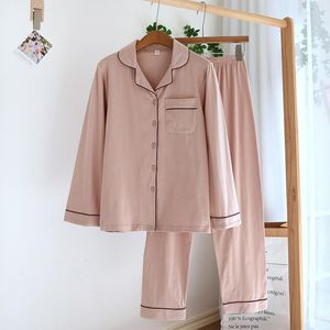 Vêtements de nuit pour femmes Couple pyjamas ensemble tricoté coton printemps automne maison vêtements costume pyjama décontracté femmes Pijama longue chemise de nuit masculine