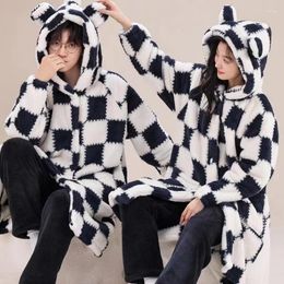 Vêtements de nuit pour femmes Couple pyjamas ensembles hiver flanelle à manches longues chaud épaissi polaire hommes corail Homewear Feamle pyjamas à capuche