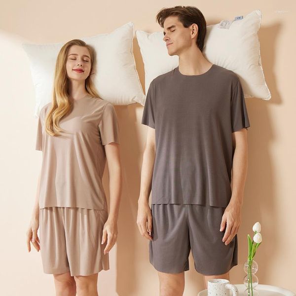 Vêtements de nuit pour femmes Couple Pyjamas manches courtes col rond deux pièces costume été mince simplicité Pyjama homme ample décontracté femmes