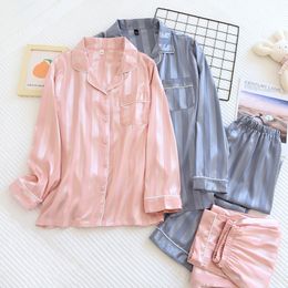 Sleepwear Couple Pyjamas Suit Ice Silk Silk Long Silky Satin Home Service Set Femme Pijamas Mujer Feminino Pajama 230404