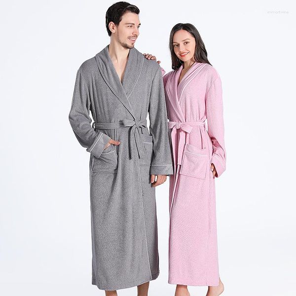 Ropa de dormir para mujer, bata de pareja, toalla de rizo suave, Kimono, bata de baño, camisón largo para primavera y otoño, ropa de descanso informal para el hogar con bolsillo