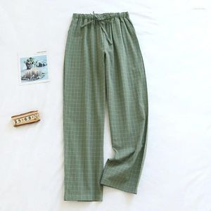 Ropa de dormir para mujer, pantalones de algodón lavados para parejas, pantalones de casa finos para hombres y mujeres, pantalones de dormir con cintura elástica, pantalones a cuadros para salón M58