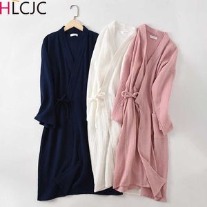 Ropa de dormir para mujeres parejas de la gasa de crepe de crepe bata de algodón sólido de algodón de algodón de manga larga túnica de boda kimono ropa de dormir de tallas t221006