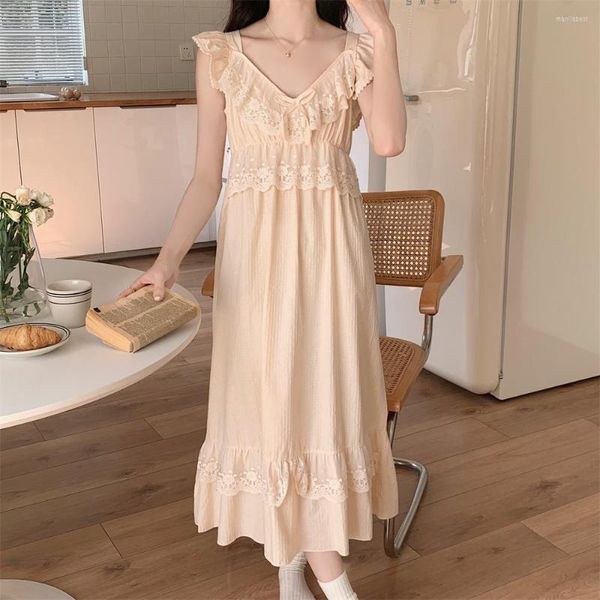 Vêtements de nuit pour femmes Court Style maison robe de chambre femme élégant peignoir Sexy dentelle à volants vêtements de nuit longue chemise de nuit coton vêtements de détente