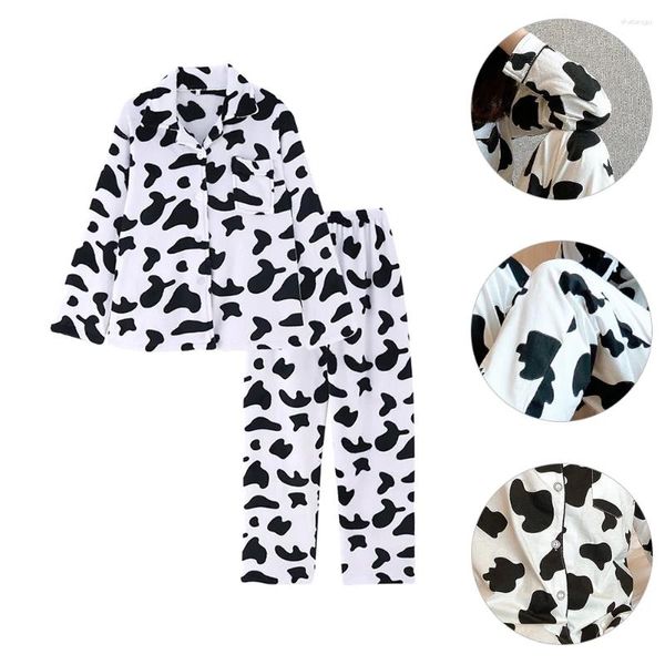 Ropa de dormir para mujeres accesorios de impresión de vaca botón de pijama de pijama mujer manga larga una pieza