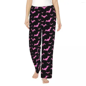 Vêtements de sommeil pour femmes coutumes rose rose effrayant chauves-souris halloween pantalon pantalon de pyjama pour femmes somnolence somnolence stretch bottoms avec poches