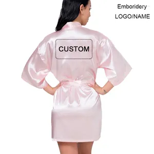 Ropa de dormir para mujer Albornoz de boda personalizado Nombre Logotipo Personalizado Satén Seda Robe Kimono Dama de honor Regalo Equipo Novia Peignoir Personnalise