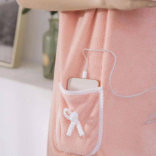 Ropa de dormir para mujer Albornoz lindo con bolsillos Soft Spa Coral Fleece Toalla de baño Wrap Cierre de botón ajustable Unisex para ducha