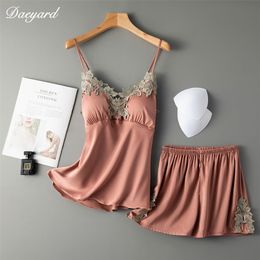 Vêtements de nuit pour femmes Daeyard Sexy 2 pièces femmes pyjamas ensembles fronde soie vêtements de nuit été élégant dentelle pyjamas shorts ensemble vêtements de nuit vêtements de maison 220913