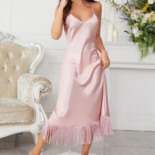 Vêtements de nuit pour femmes Daeyard Silk NightRss For Women Fashion Fashion Skussen Jupe élégante Long Nightgown Femme Spring Summer Homewear