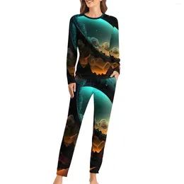 Dames slaapkleding Desert Sun Pyjamas Abstract Art Print Kawaii Pyjama Sets vrouwelijke lange mouw casual 4xl 5xl 6xl