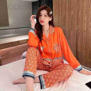 Dames Nachtkleding Designer Merk 2023 Klassieke Mode Netwerk Rood Oranje Pyjama Lange Mouwen Set Woninginrichting 0FH7
